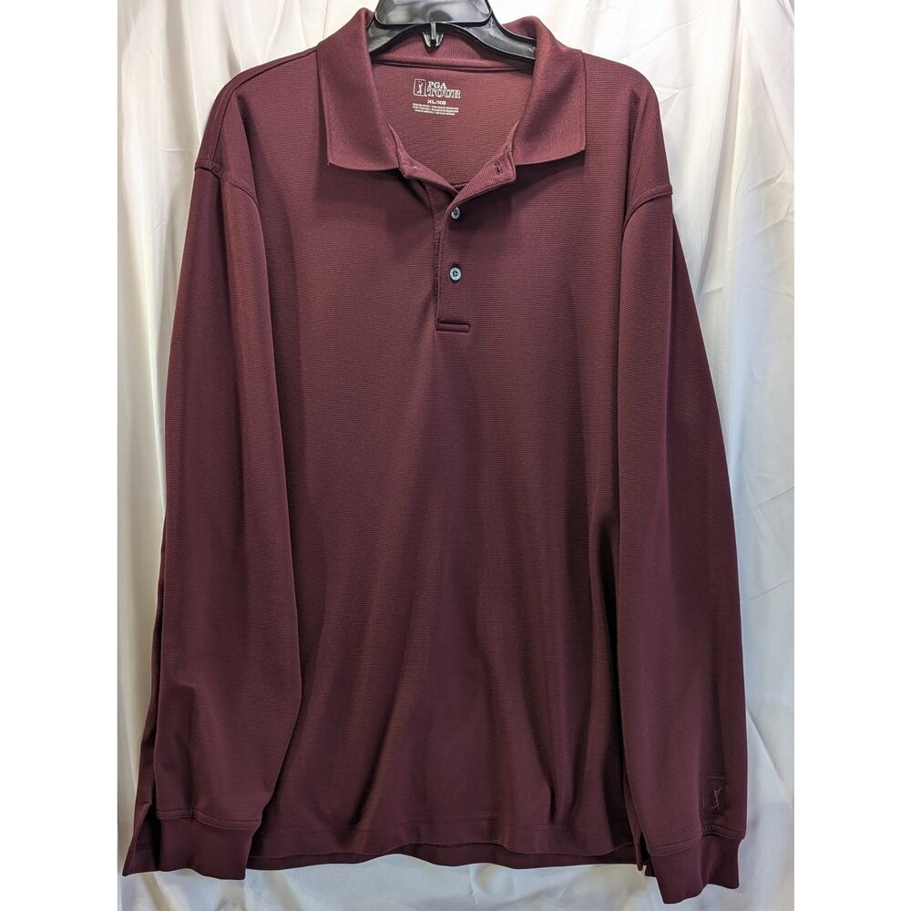 PGA Tour Long Sleeve Burgundy Golf Shirt Size XL